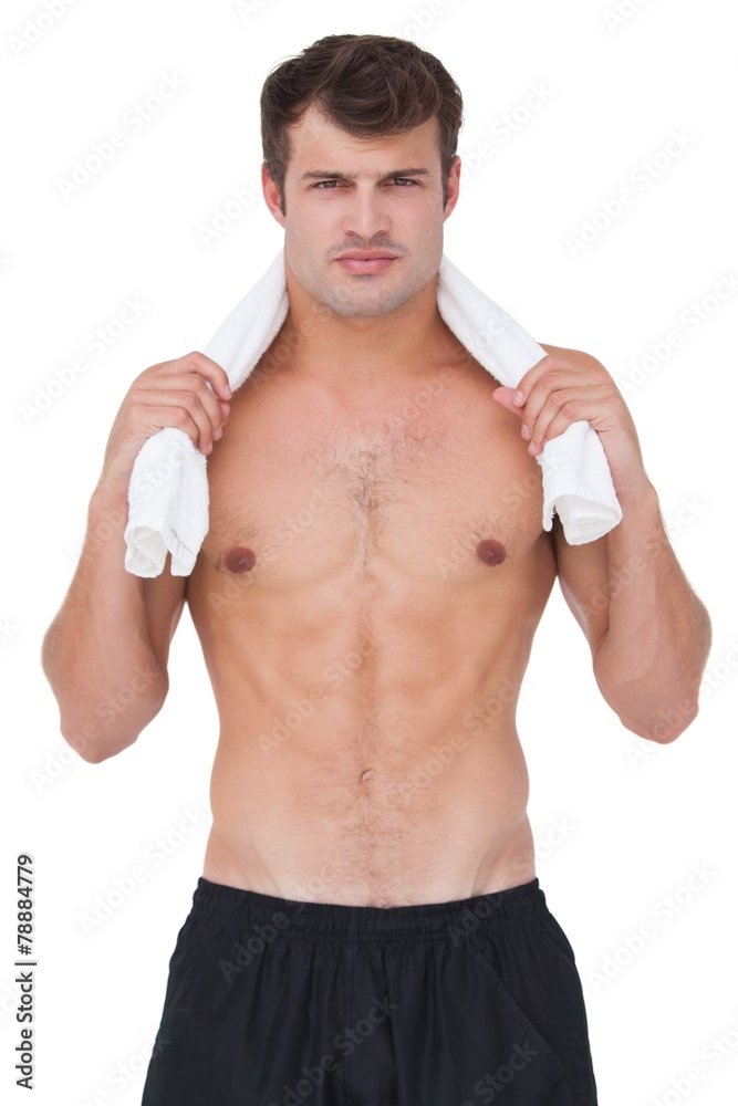 Fit shirtless man looking at camera Fit shirtless man looking at camera