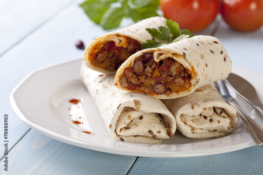 burritos wraps with meat beans and vegetables burritos wraps with meat beans and vegetables