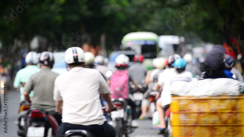 Traffic on Busy Street in Downtown Ho Chi Minh City Vietnam