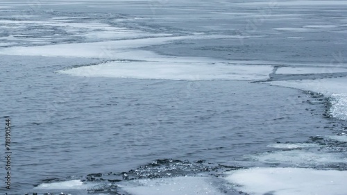 Time lapse of water waves on partly frozen lake photo