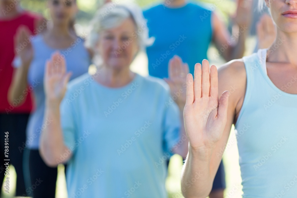 Athletic group showing their hands Athletic group showing their hands