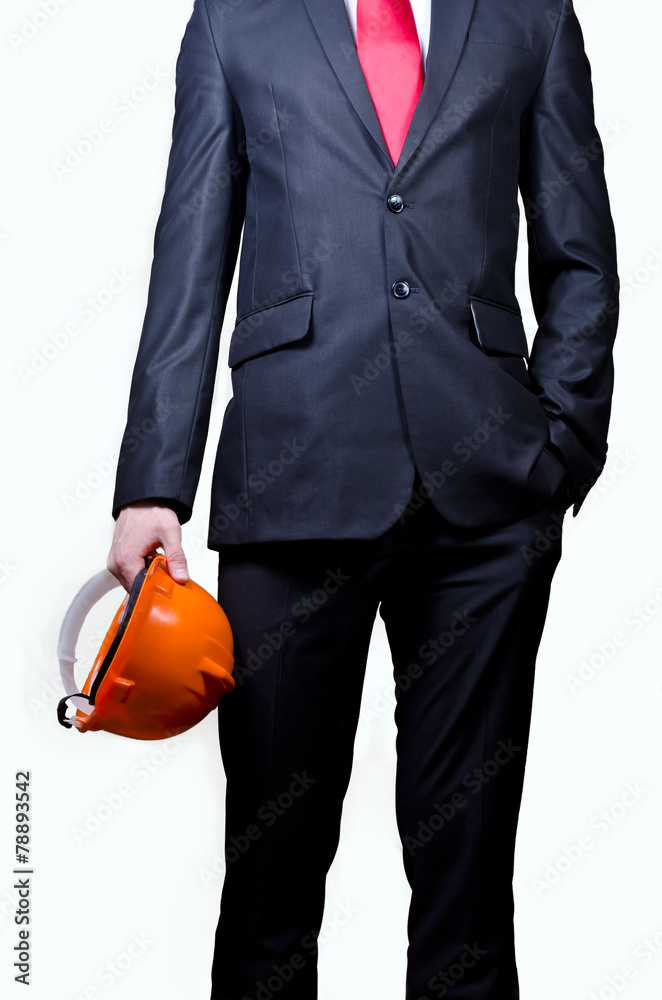 Men in suit with safety helmet - obrazy, fototapety, plakaty 