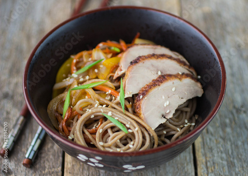 buckwheat noodles with vegetables and duck