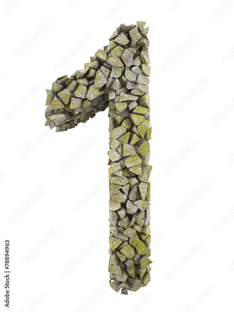 Destroyed number of small pieces of stone covered with moss Destroyed number of small pieces of stone covered with moss