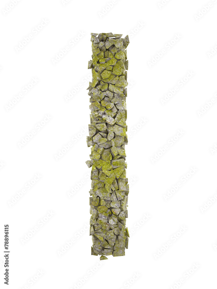 Destroyed letter of small pieces of stone covered with moss. Destroyed letter of small pieces of stone covered with moss.