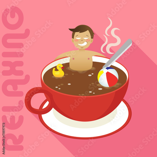 man in red cup of hot coffee