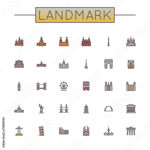Vector Colored Landmark Line Icons