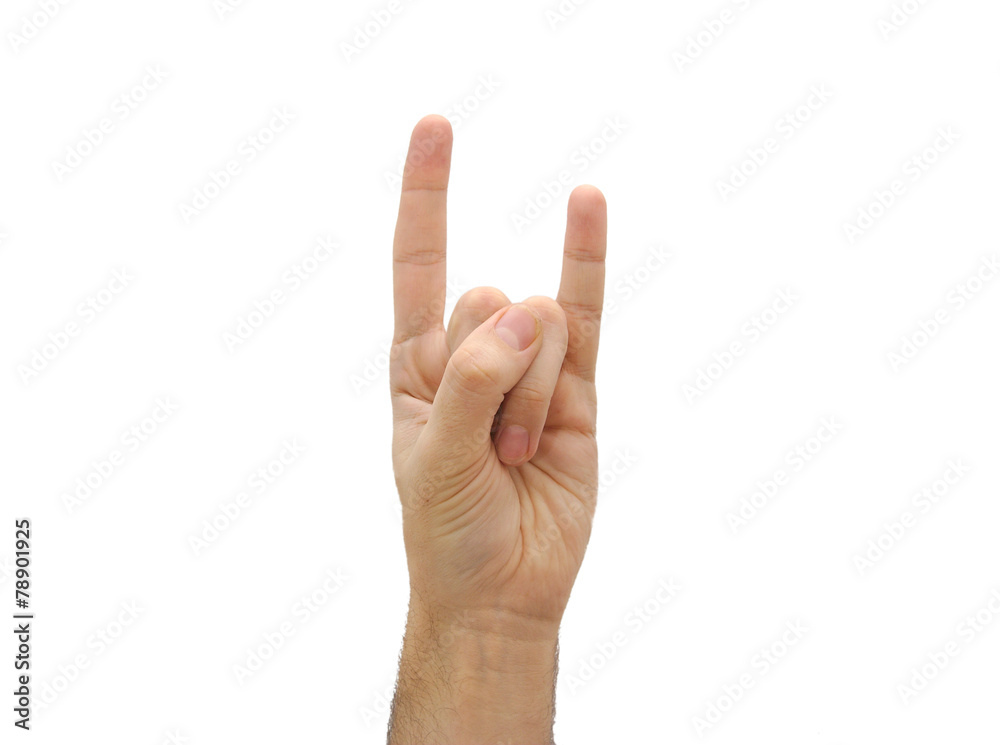 Man hand showing index and little finger. Offensive gesture Man hand showing index and little finger. Offensive gesture
