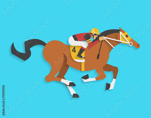 jockey riding race horse number 4, Vector illustration