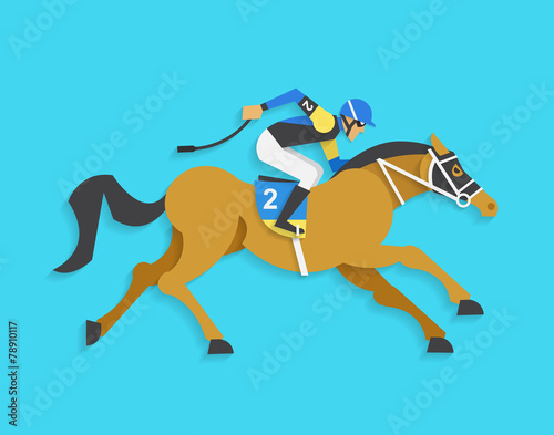 Fotografiet jockey riding race horse number 2, Vector illustration