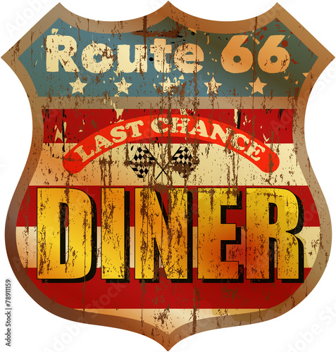 Vintage route 66 diner sign, vector illustration