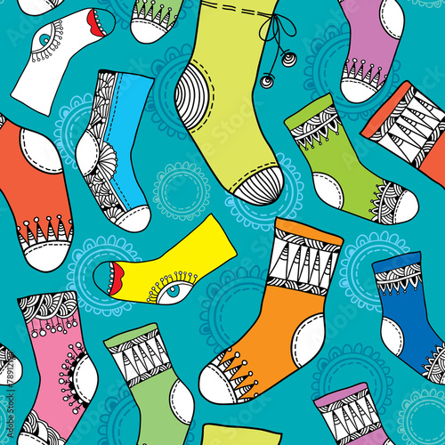 Colorful collection of funny socks. Seamless pattern