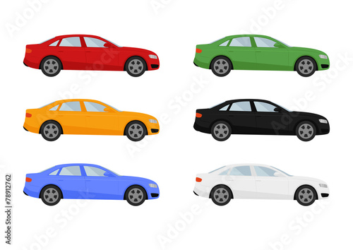 Set of isolated cars of different colors