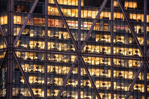 Photography London skyscraper office windows in the evening