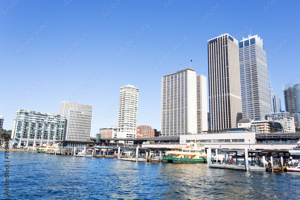 skyline and office building at seashore