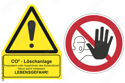 Schilder für CO2 Löschanlagen, isoliert