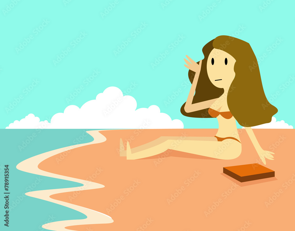 Beach holidays woman enjoying summer sun sitting in sand