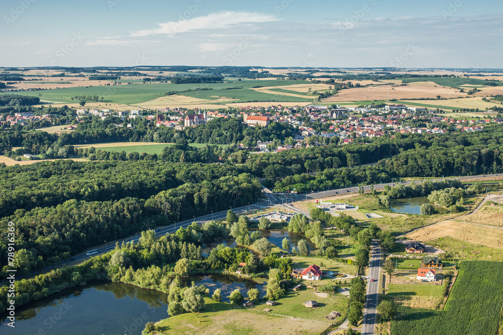 aerial view of village and Otmuchow town