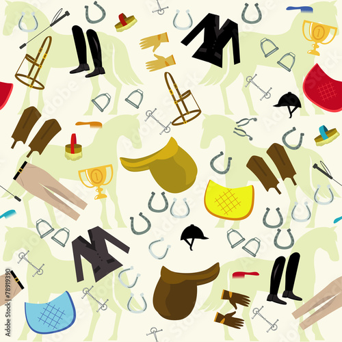 Seamless pattern with equipment for riding horse