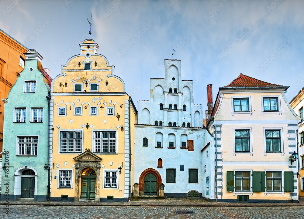 Famous medieval buildings in old Riga city, Latvia, Europe