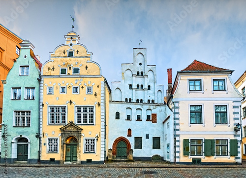 Famous medieval buildings in old Riga city, Latvia, Europe photo