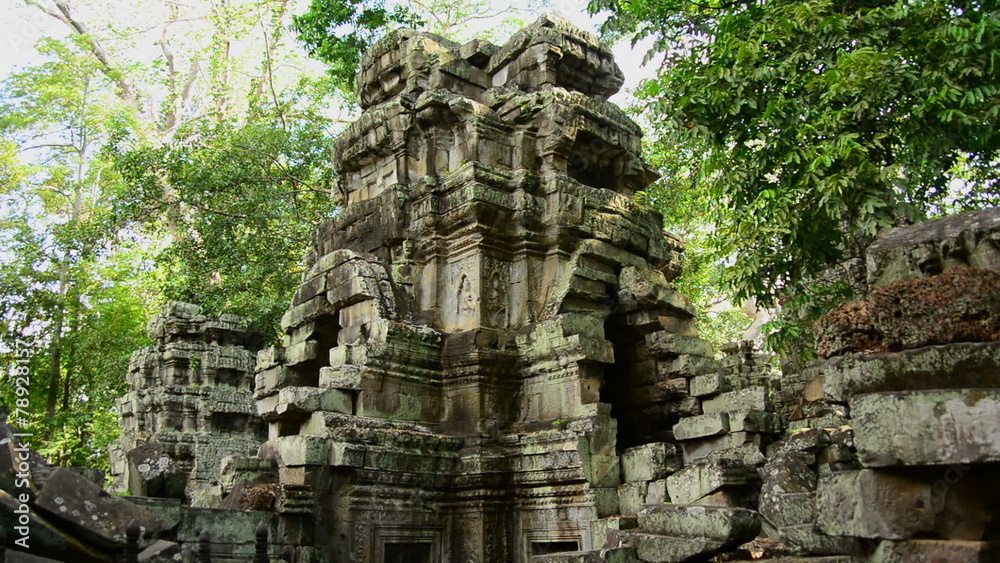 Zoom Out of Stone Ruins of Abandon Temple - Angkor Wat Temple Cambodia Zoom Out of Stone Ruins of Abandon Temple - Angkor Wat Temple Cambodia