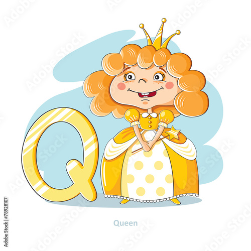 Cartoons Alphabet - Letter Q with funny Queen