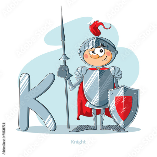 Cartoons Alphabet - Letter K with funny Knight