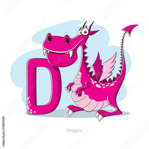 Cartoons Alphabet - Letter D with funny Dragon