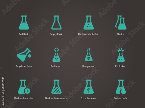 Laboratory glass and flask icons set.