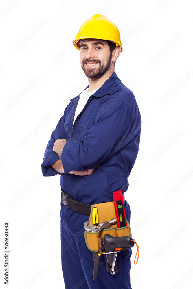 Portrait of a handsome smiling contractor, isolated on white Portrait of a handsome smiling contractor, isolated on white