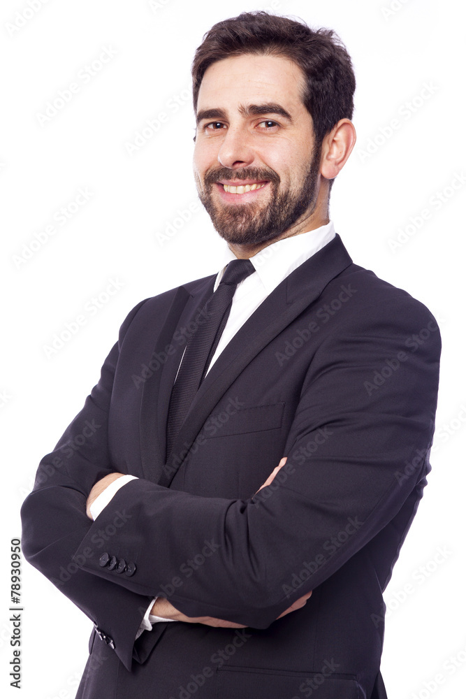 Portrait of a happy smiling handsome business man, isolated on w Portrait of a happy smiling handsome business man, isolated on w