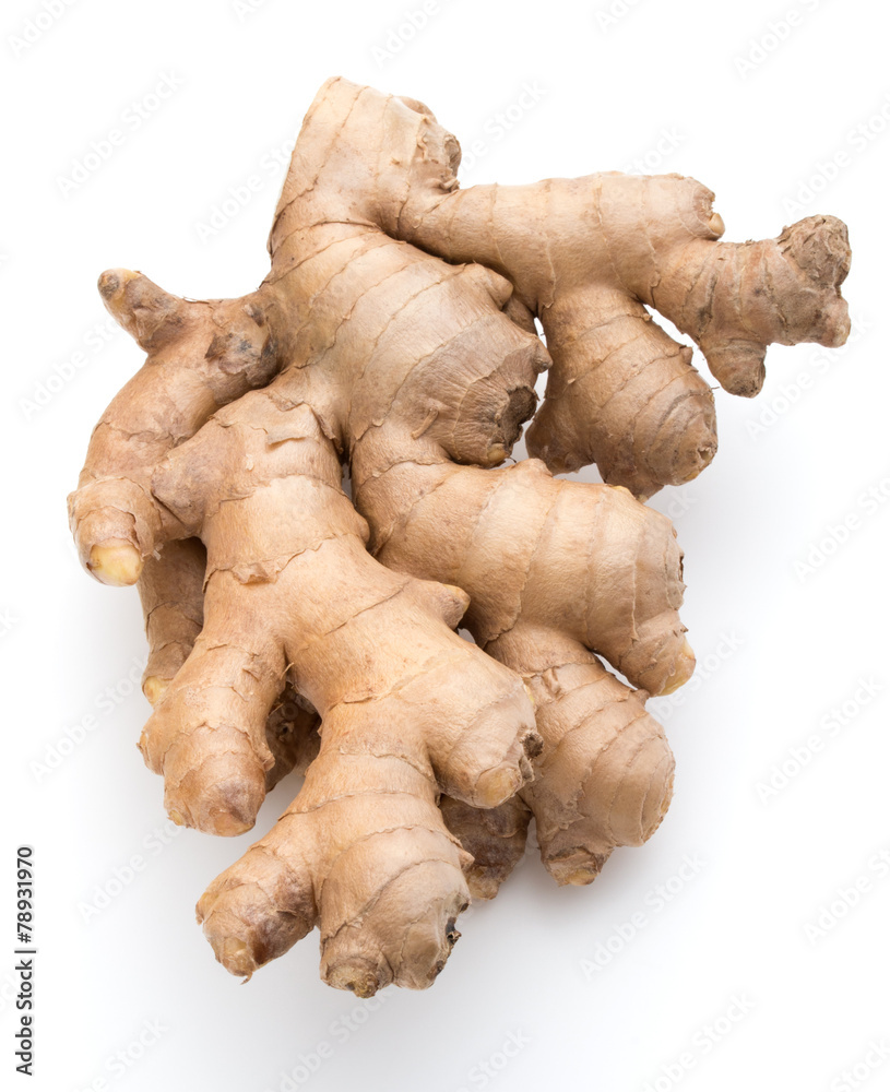 Fresh ginger root or rhizome isolated on white background cutout