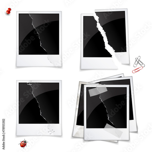 Set of empty photo frames stacked by some ones