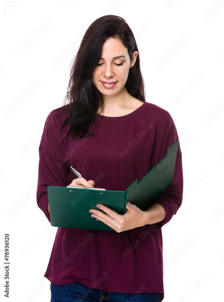 Fototapeta premium Woman write on clipboard