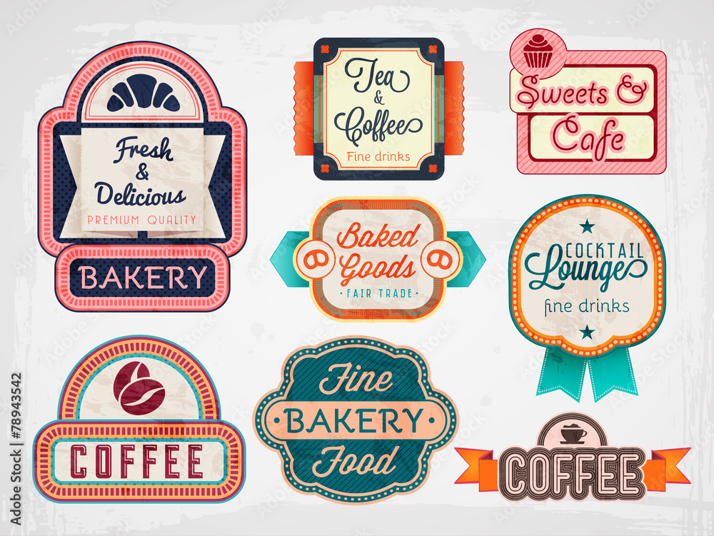 vector vintage bakery, cafe badges