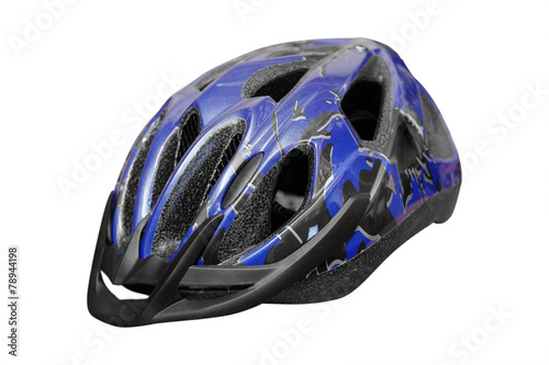 Blue bike helmet under the light background