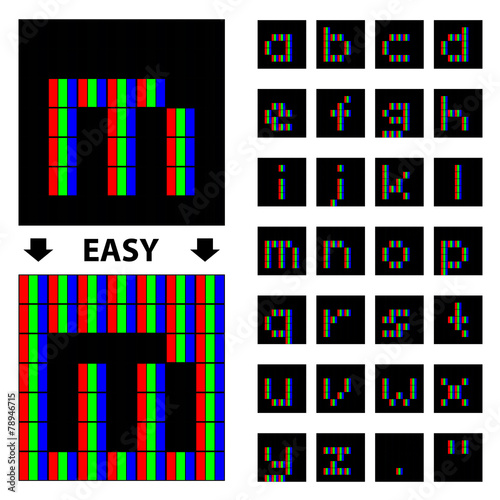 vector RGB pixel lower case font alphabet