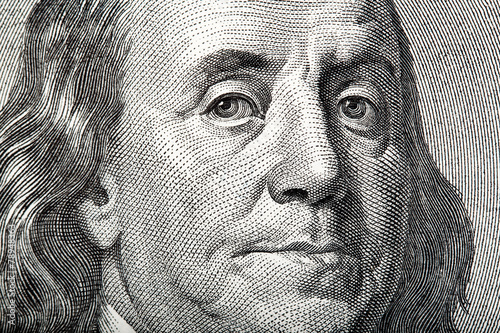 Close-up portrait of Franklin on American money. photo