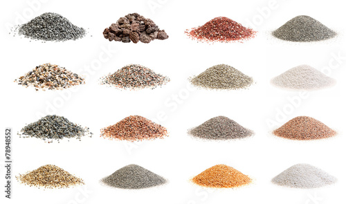 Set of decorative soils and sands isolated.