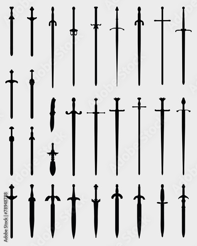 Black silhouettes of swords, vector