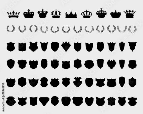 Black silhouettes of crowns, shields and wreaths