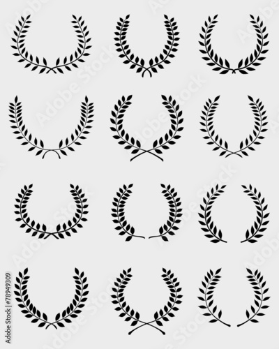 Black silhouettes of laurel wreaths, vector