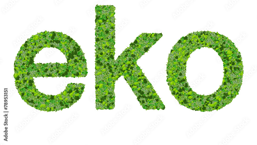 Word eko made from green leaves on gradient background. Word eko made from green leaves on gradient background.