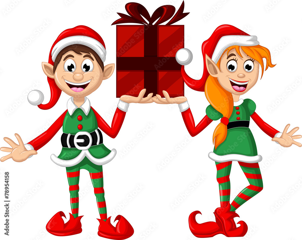 Cute Christmas elf holding a gift Cute Christmas elf holding a gift
