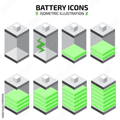 isometric battery icon set