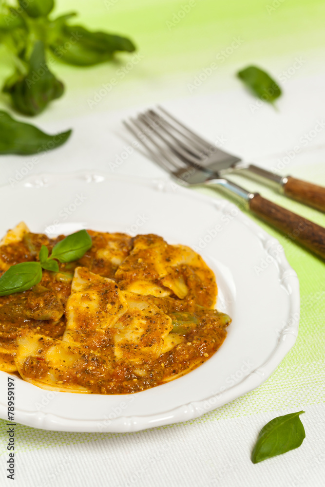 Pasta Ravioli Sorrentina. Selective focus. Pasta Ravioli Sorrentina. Selective focus.