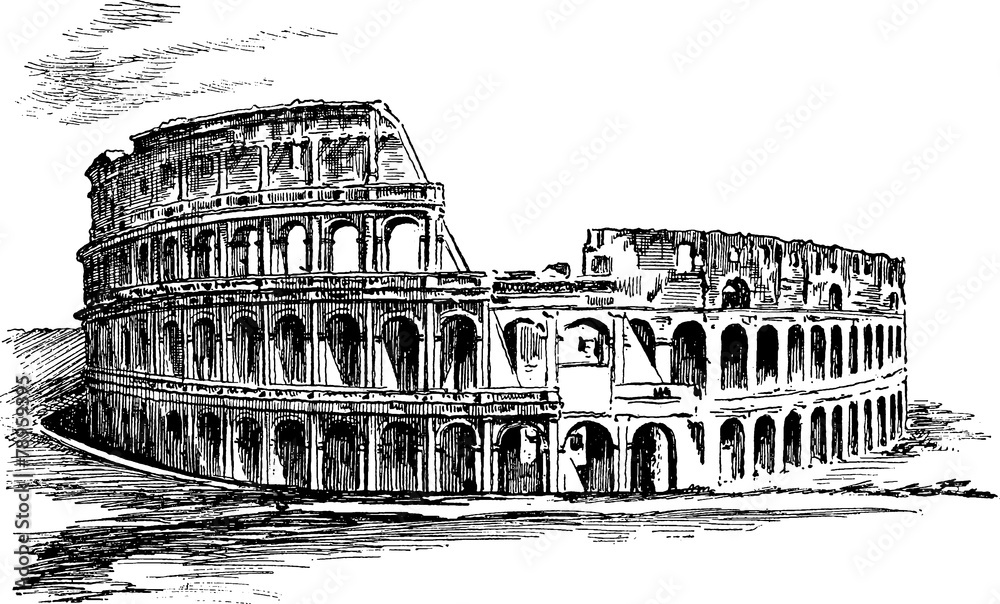 Vintage Illustration Rome Coliseum Stock Illustration | Adobe Stock