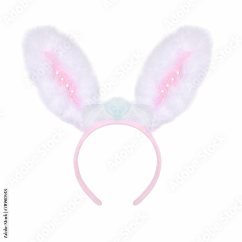 Fluffy pink rabbit ears on a white background