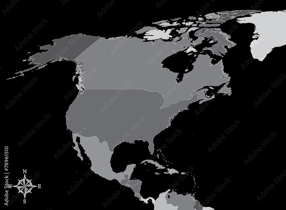 Map With North North America Map - Vector Map of North America with north arrow Stock ...